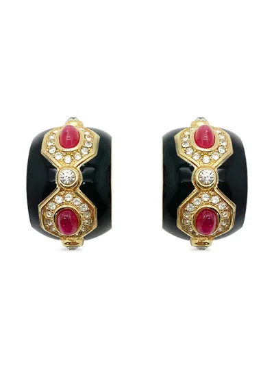 Pre-owned Dior 1980s Crystal-embellished Earrings In Black