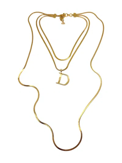 Pre-owned Dior 1980s D Drop-pendant Necklace In Gold