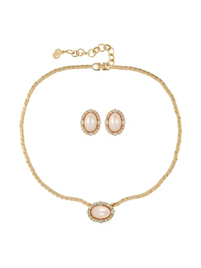 Pre-owned Dior 1980s Embellished Necklace And Earrings Set In Gold