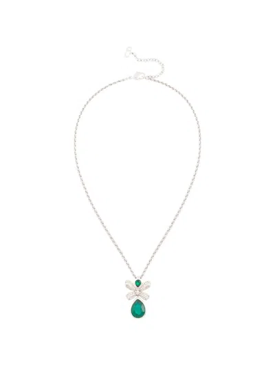 Pre-owned Dior 1980s Emerald Necklace In Silver