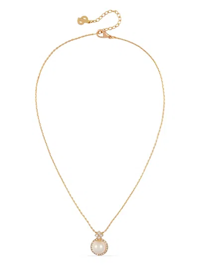 Pre-owned Dior 1980s Faux-pearl Crystal-embellished Pendant Necklace In Gold