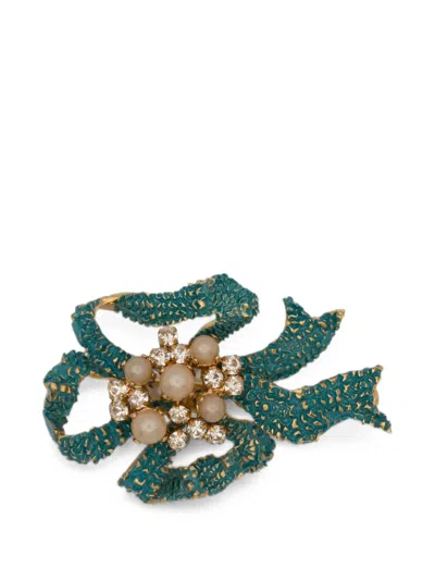 Pre-owned Dior 1980s Faux-pearl Crystal-embellished Brooch In Gold