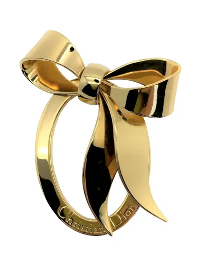 Pre-owned Dior 1980s Floppy Bow Insignia Brooch In Gold