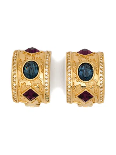 Pre-owned Dior 1980s Geometric Multi-stone Earrings In Gold