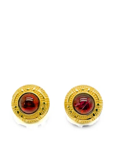 Pre-owned Dior 1980s Glass Cabochon Earrings In Gold