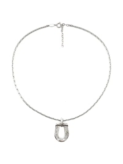 Pre-owned Dior 1980s Horseshoe-pendant Necklace In Silver