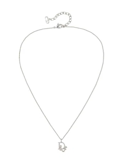 Pre-owned Dior 1980s Logo-pendant Necklace In Silver