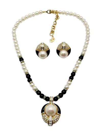 Pre-owned Dior 1980s Monochrome Necklace & Earrings Set In White