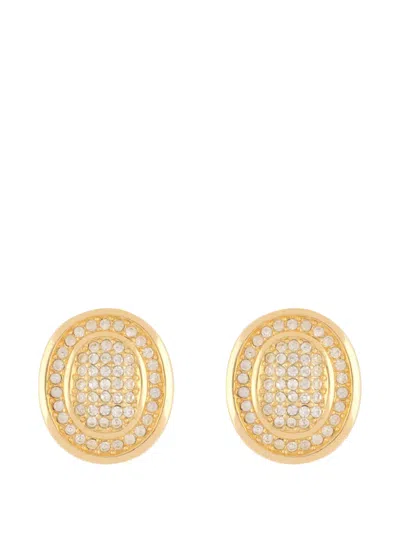 Pre-owned Dior 1980s Oval Clip-on Earrings In Gold