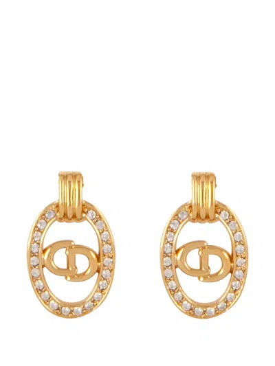 Pre-owned Dior 1980s Oval-logo Clip-on Earrings In Gold