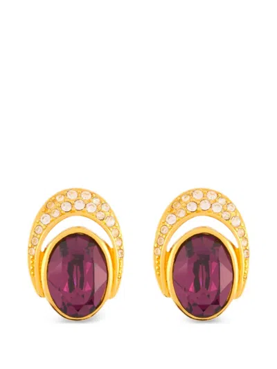 Pre-owned Dior 1980s Oval Swarovski And Amethyst Earrings In Gold