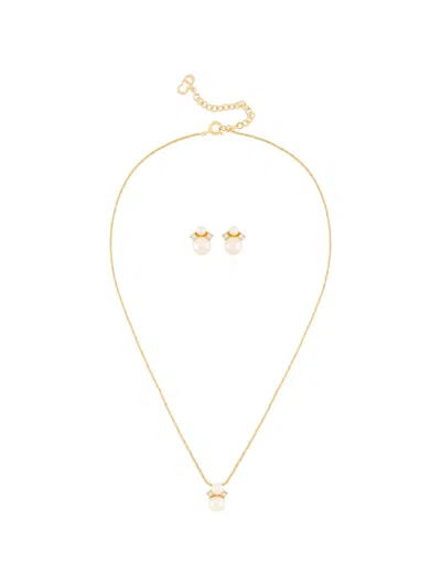 Pre-owned Dior 1980s Pearl Necklace And Earring Set In Gold