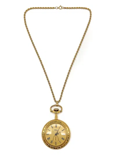 Pre-owned Dior 1980s Pendant Watch Necklace In Gold