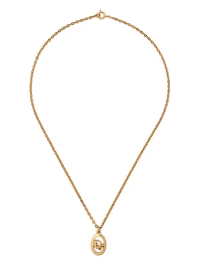 Pre-owned Dior 1980s Polished Logo-pendant Necklace In Gold
