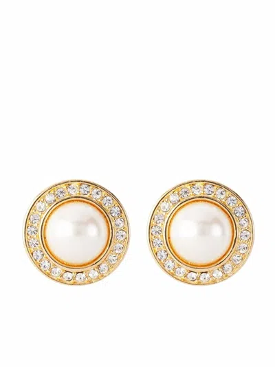 Pre-owned Dior 1980s  Pearl-embellished Clip-on Earrings In 金色