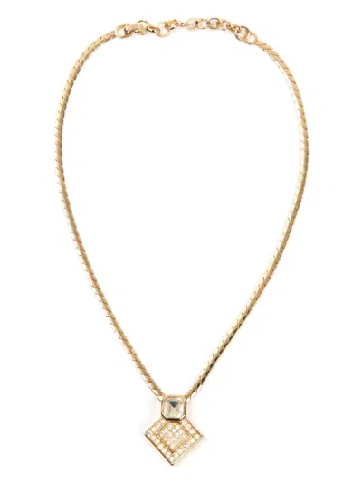 Pre-owned Dior 1980s Rhinestone-embellished Pendant Necklace In Gold