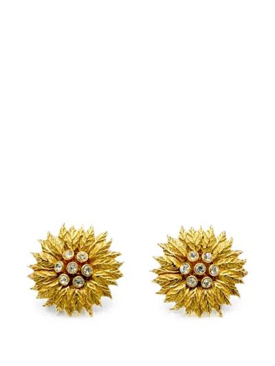 Pre-owned Dior 1980s Sunflower Earrings In Gold
