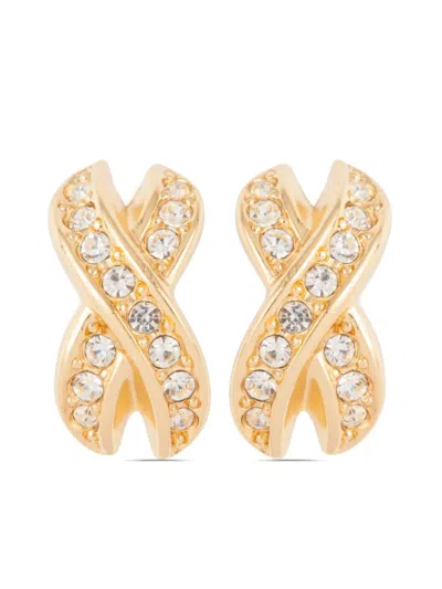 Pre-owned Dior 1980s Swarovski Crystal-embellished Clip-on Earrings In Gold