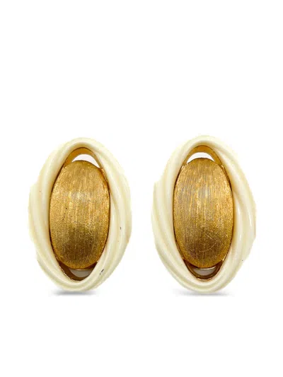 Pre-owned Dior 1980s Textured Twist Clip-on Earrings In Gold