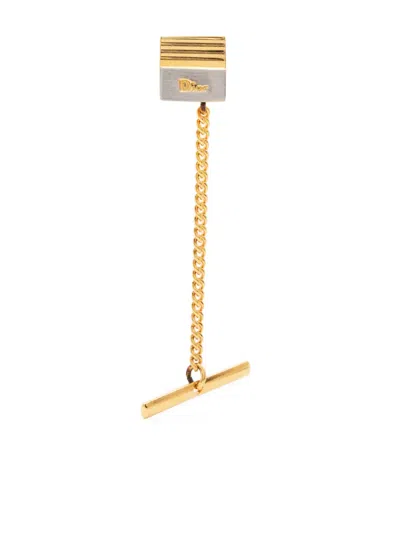Pre-owned Dior 1980s  Two-tone Logo-lettering Pin In Gold