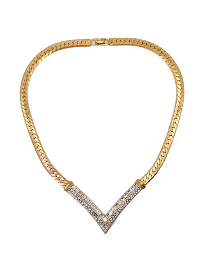 Pre-owned Dior 1980s V Crystal-embellished Necklace In Gold
