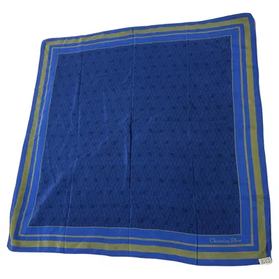 Pre-owned Dior 1980s Vintage Christian  Silk Scarf Royal Blue Geometric Design