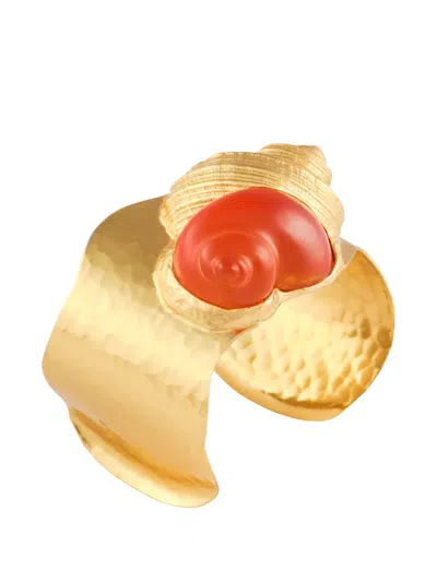 Pre-owned Dior 1987 Seashell-detail Cuff In Gold