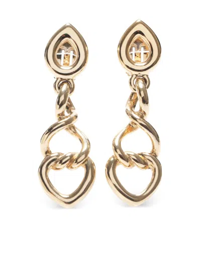 Pre-owned Dior 1990-2000s Drop Clip-on Earrings In Gold