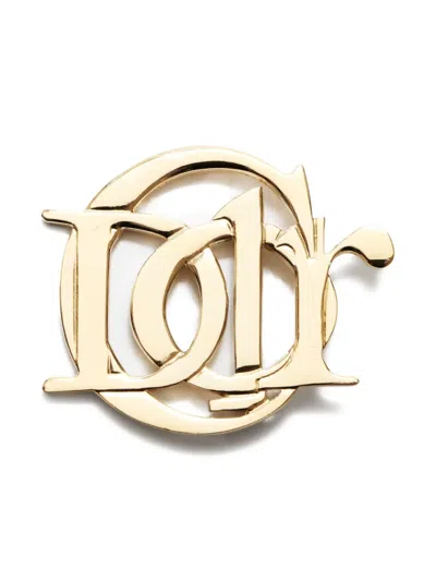 Pre-owned Dior 1990-2000s Logo-plaque Brooch In Gold