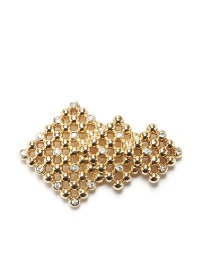 Pre-owned Dior 1990-2000s Rhinestone Brooch In Gold