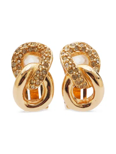 Pre-owned Dior 1990-2000s Rhinestone Earrings In 金色