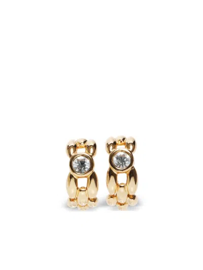 Pre-owned Dior 1990-2000s Rhinestone Earrings In Gold