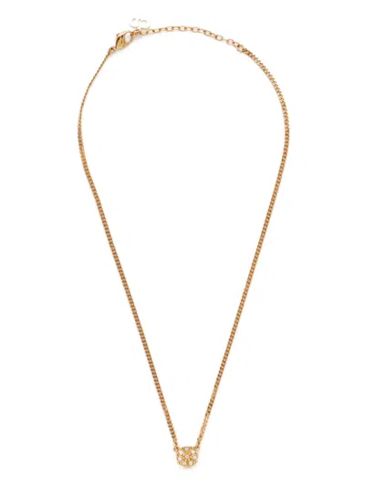 Pre-owned Dior 1990-2000s Rhinestone Pendant Necklace In Gold