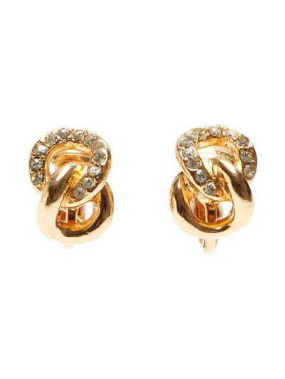 Pre-owned Dior 1990-2010 Rhinestone-embellished Earrings In 金色