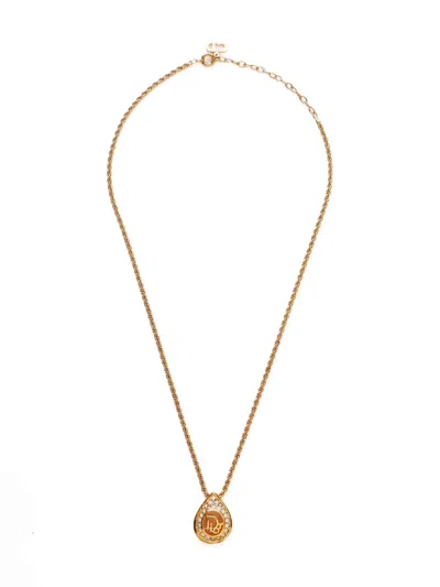 Pre-owned Dior 1990-2015 Logo-charm Necklace In Gold