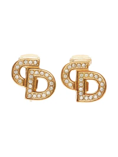 Pre-owned Dior 1990-2015 Logo Earrings In Gold