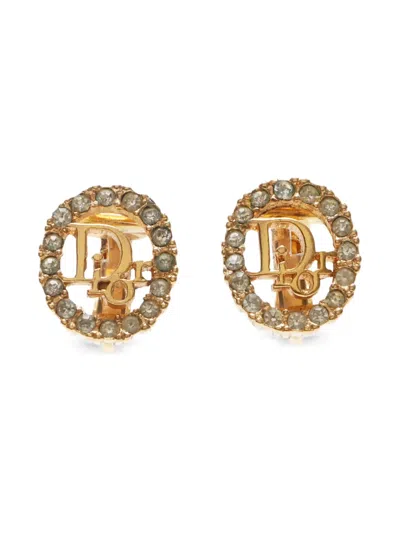 Pre-owned Dior 1990-2015 Rhinestone-embellished Earrings In Gold