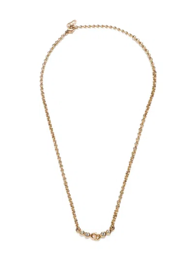Pre-owned Dior 1990-2015 Rhinestone-embellished Necklace In Gold