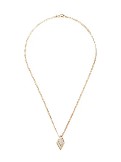 Pre-owned Dior 1990-2015 Rhinestone-embellished Pendant Necklace In Gold