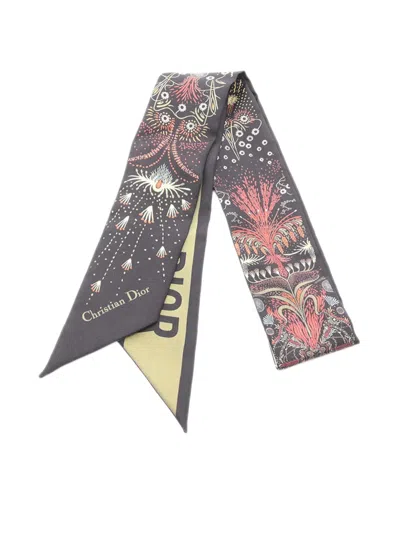 Pre-owned Dior 1990-2020 Printed Mitzah Silk Scarf Scarves In Black