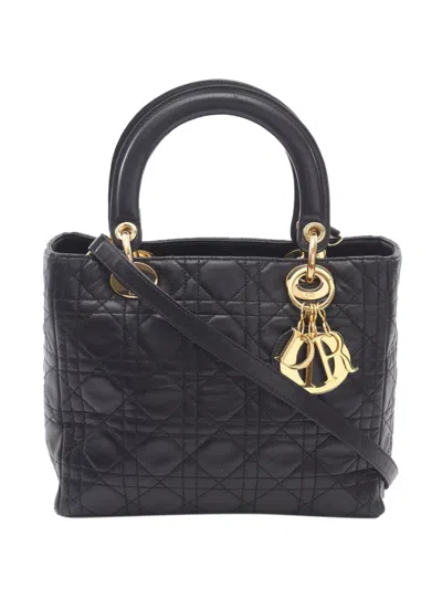 Pre-owned Dior 1990-2025 Medium Lambskin Cannage Lady  Satchel In Black