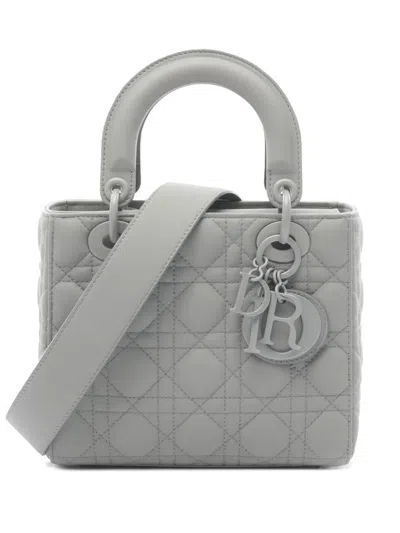 Pre-owned Dior 1990-2025 Small Ultra Matte Calfskin Cannage Lady  Satchel In Gray