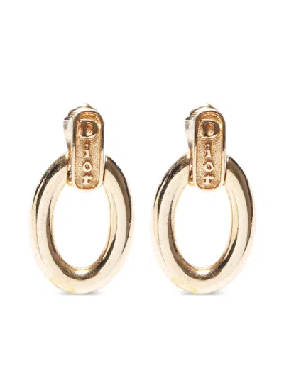 Pre-owned Dior 1990 Circular Clip-on Earrings In Gold