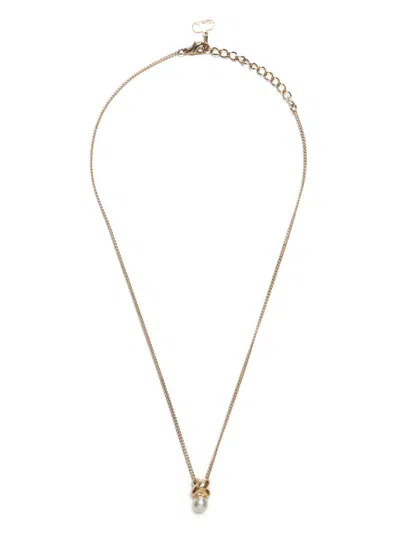 Pre-owned Dior 1990 Faux-pearl Necklace In Gold