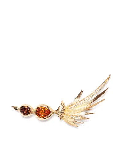 Pre-owned Dior 1990 Rhinestone-embellished Brooch In Gold