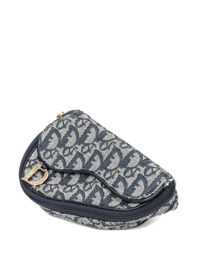 Pre-owned Dior 1990 Trotter Saddle Wallet In Blue