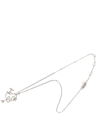 Pre-owned Dior 1990-2010 Brass I Heart  Pendant Necklace Costume Necklace In Silver