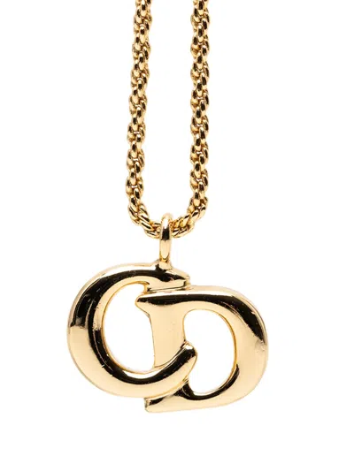 Pre-owned Dior 1990-2010 Gold Plated Cd Logo Pendant Necklace Costume Necklace
