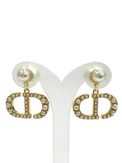 Pre-owned Dior 1990-2010 Gold Plated Faux Pearl Tribales Push Back Earrings Costume Earrings