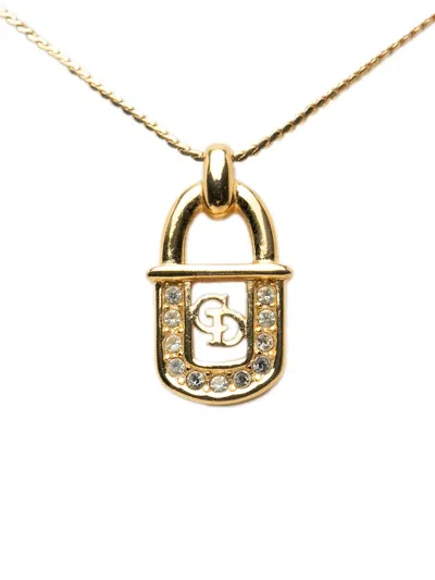 Pre-owned Dior 1990-2010 Gold Plated Strass Padlock Pendant Necklace Costume Necklace